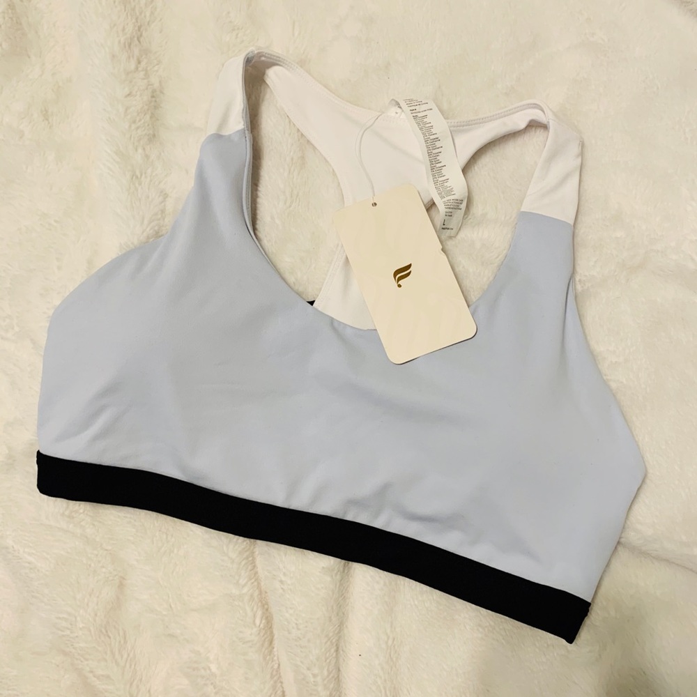 White fabletics sports bra